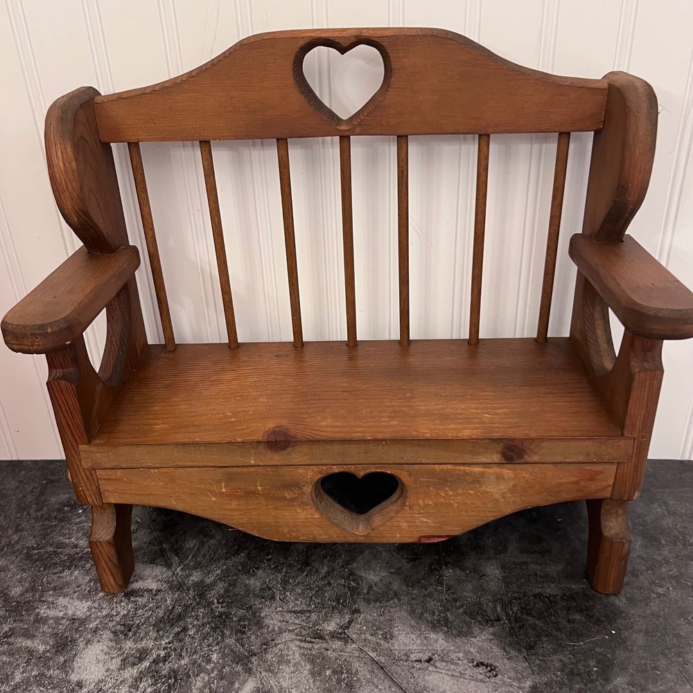 Vintage Wooden Doll Display Trinket Plant Stand Bench Heart | *SEE NOTE |Cottage